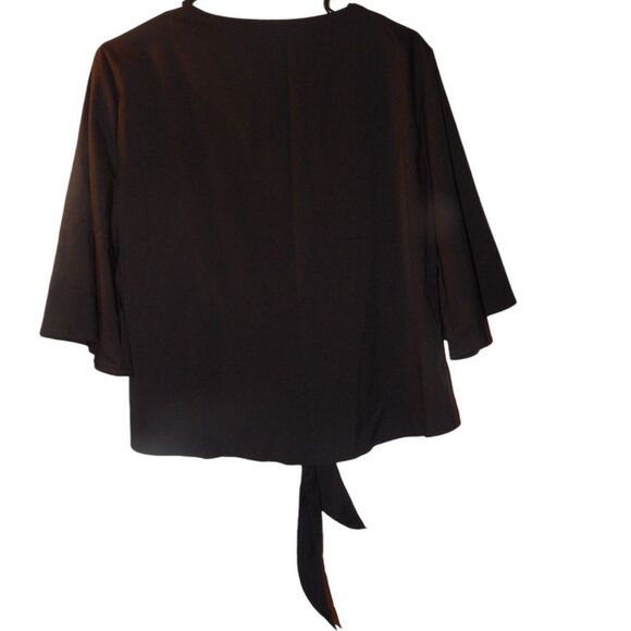 women's x-large solid jet black v-neck button front flowy sleeve blouse - Picture 5 of 6